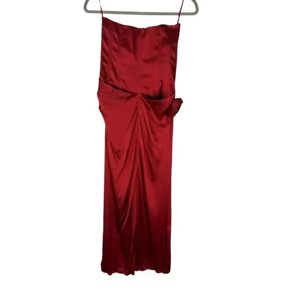 LPA Ilaria Corset Midi Dress Strapless Rosette Formal Party Elegant Red Size S